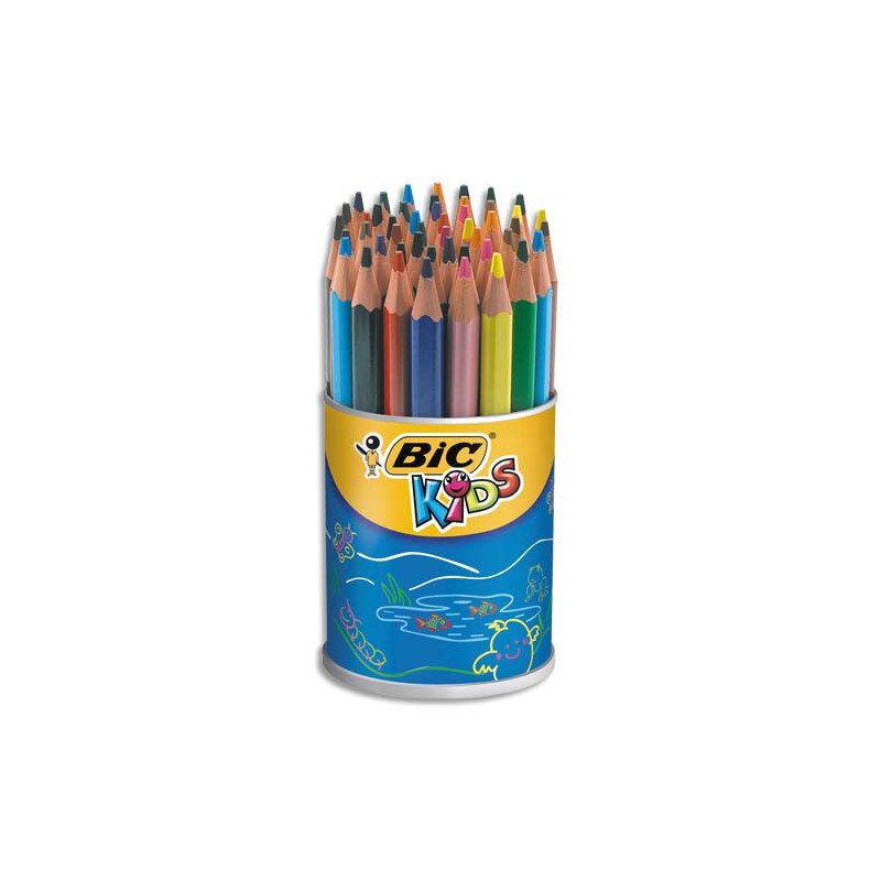 BIC Kids Evolution Triangle ECOlutions Crayons de Couleurs Triangulaires - Assortis, Pot à Crayons de 48