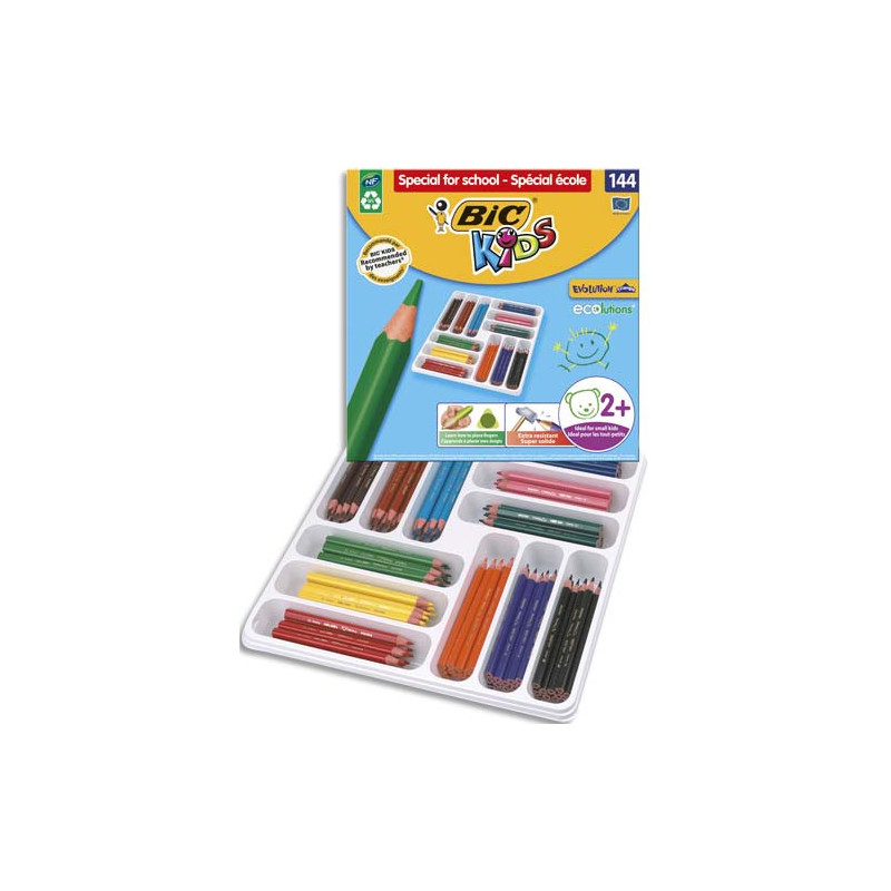 BIC Kids Evolution Triangle ECOlutions Crayons de Couleurs Triangulaires - Assortis, Classpack de 144