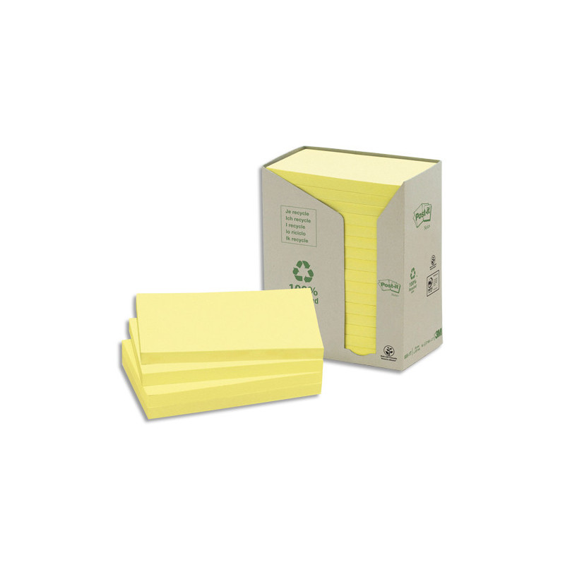 POST-IT Tour 16 blocs 100f 76X127mm 100% recyclé. Coloris Jaune