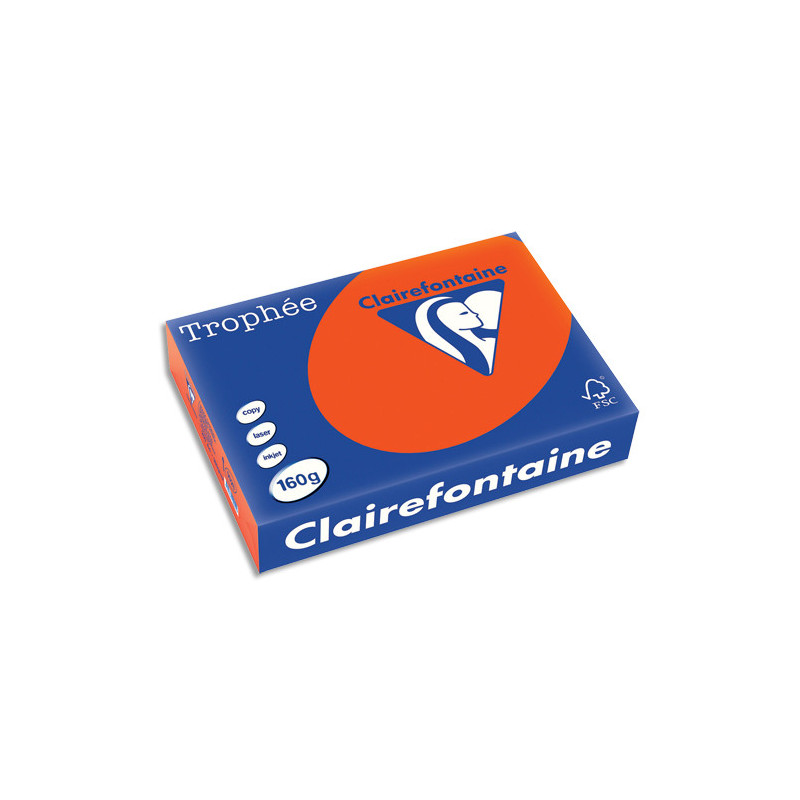 CLAIREFONTAINE Ramette de 250 feuilles papier couleur TROPHEE 160 grammes format A4 Rouge cardinal 1021