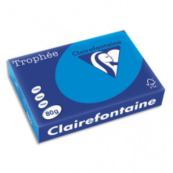 CLAIREFONTAINE Ramette de 500 feuilles papier couleur TROPHEE 80 grammes format A4 Bleu turquoise 1781