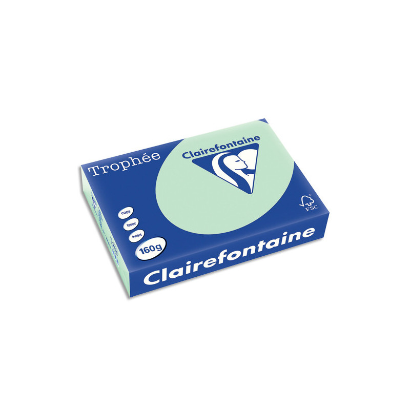 CLAIREFONTAINE Ramette de 250 feuilles papier couleur TROPHEE 160 grammes format A4 Vert 2635