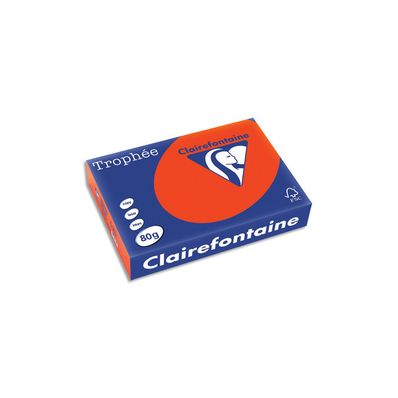 CLAIREFONTAINE Ramette de 500 feuilles papier couleur TROPHEE 80 grammes format A4 Rouge cardinal 1873