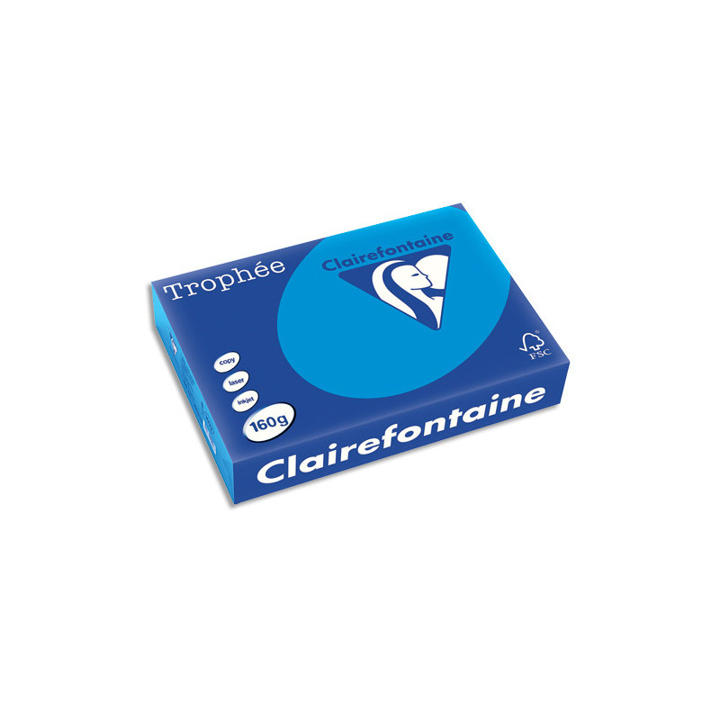 CLAIREFONTAINE Ramette de 250 feuilles papier couleur TROPHEE 160 grammes format A4 Bleu 2633