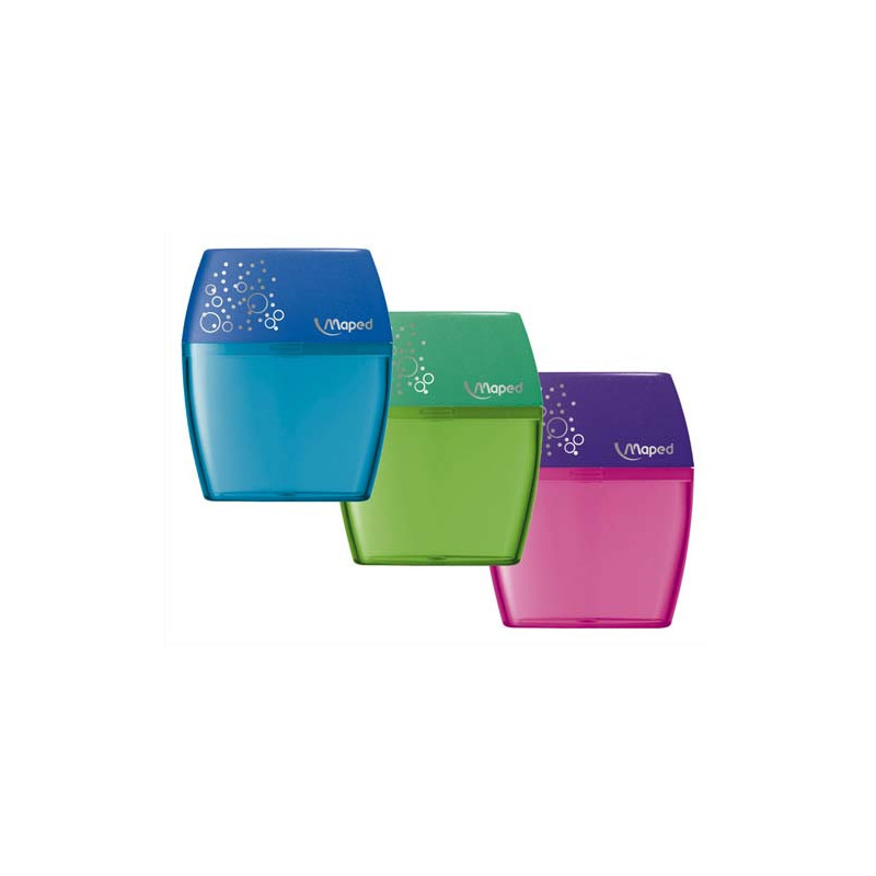 MAPED Taille-crayons Shaker 2 trous - coloris Vert, Bleu, Rose