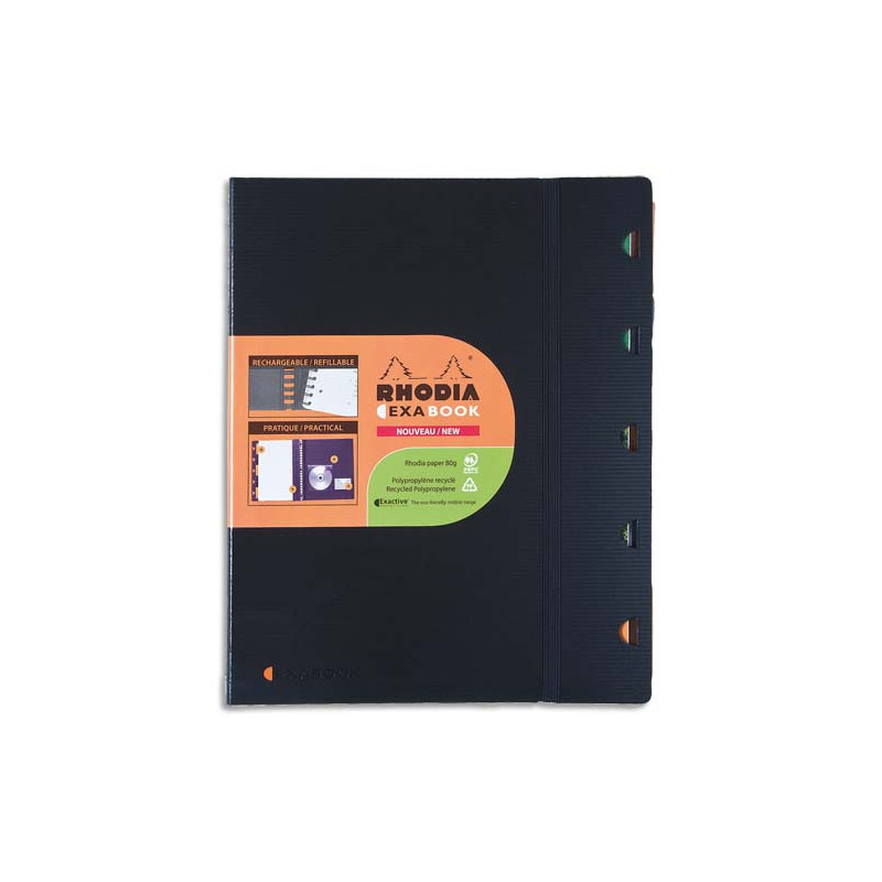 RHODIA Cahier rechargeable EXABOOK spirale 160 pages 90g 5x5 22,5x29,7cm Couverture polypro Noire