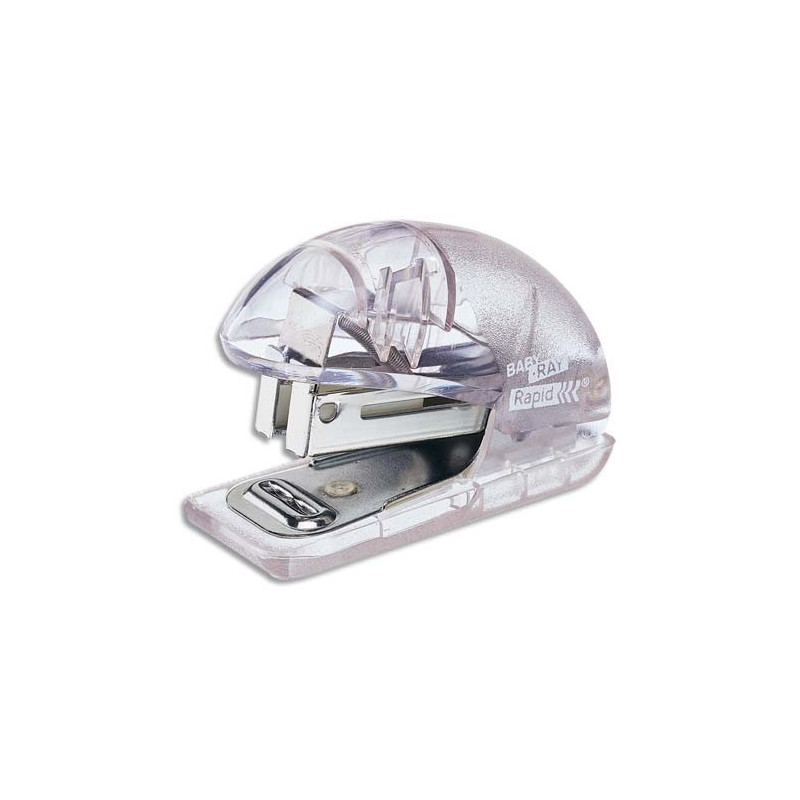 RAPID Mini agrafeuse Baby Ray F4. Agrafes 24/6 et 26/6. 10 feuilles. Blanc transparent.