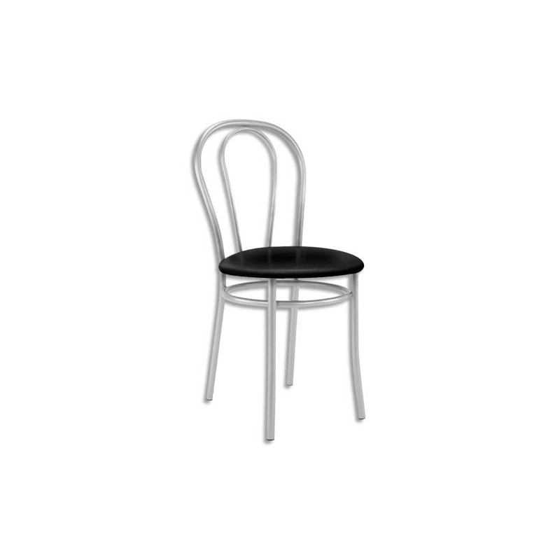 Chaise de collectivité Tulipan assise simili cuir Noir et structure alu - Assise D41 cm, hauteur 48/86 cm