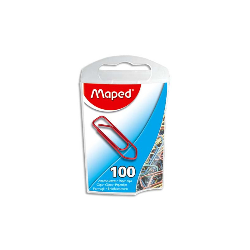 MAPED Boîte de 100 trombonnes en acier laqué 25 mm coloris assortis
