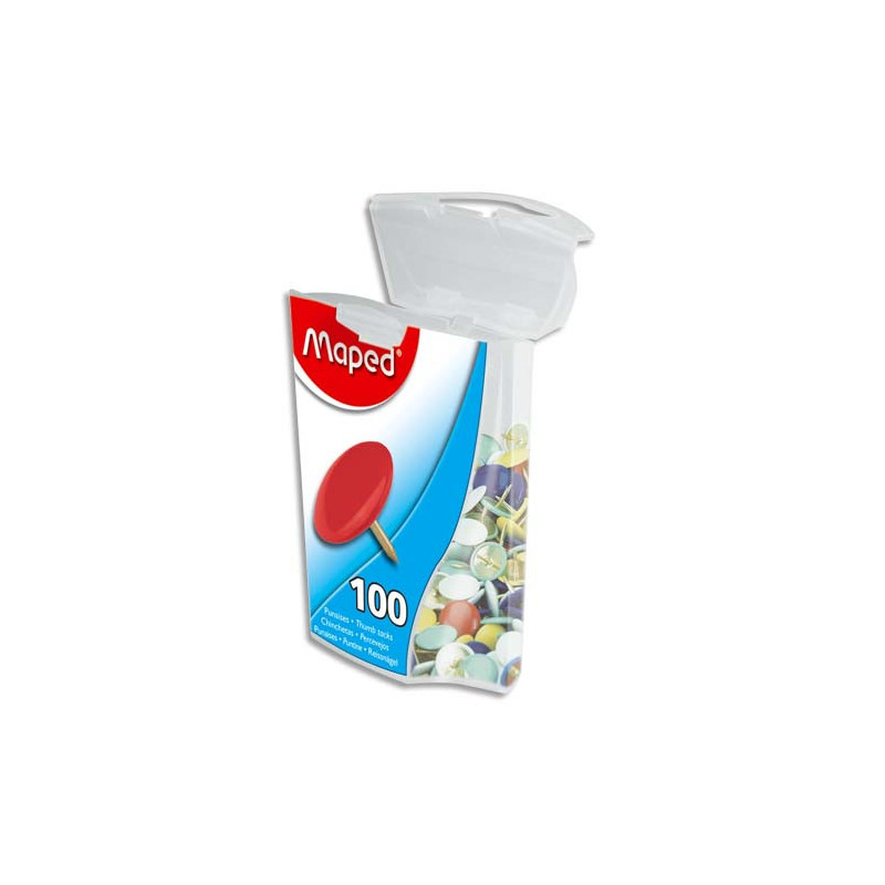 MAPED Boîte de 100 punaises en acier galvanisé 10 mm coloris assortis