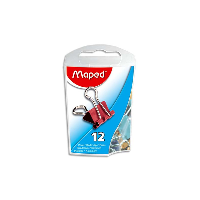 MAPED Boîte de 12 pinces clip largeur 15 mm coloris assortis