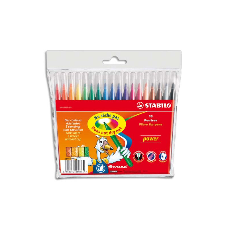 STABILO power feutre de coloriage pointe moyenne - Etui carton de 18 feutres - Coloris assortis