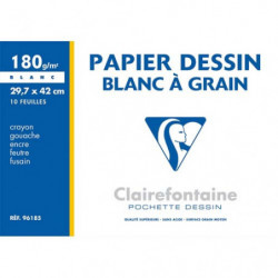 CLAIREFONTAINE Pochette de 10 feuilles papier dessin Blanc A3 180g Ref-96185