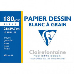 CLAIREFONTAINE Pochette de 12 feuilles papier dessin Blanc A4 180g Ref-96155