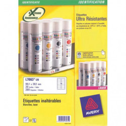 AVERY Boîte de 280 etiquettes Laser inalterables Blanches 99,1x38,1 L7063-20