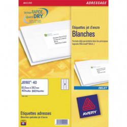 AVERY Boîte de 200 étiquettes adresses Jet d'encre 99,1x67,7mm Blanches J8165-25