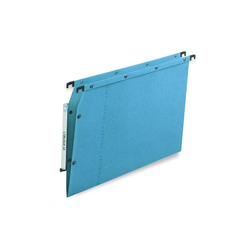 OBLIQUE AZ Boîte de 25 dossiers suspendus ARMOIRE en kraft 240g. Fond V, bouton-pression. Bleu