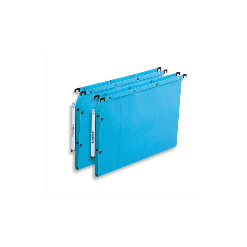 OBLIQUE AZ Boîte de 25 dossiers suspendus ARMOIRE en kraft 240g. Fond 15, bouton-pression. Bleu