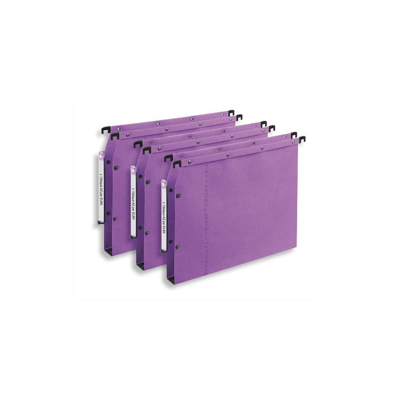 OBLIQUE AZ Boîte de 25 dossiers suspendus ARMOIRE en kraft 240g. Fond 30, bouton-pression. Lilas