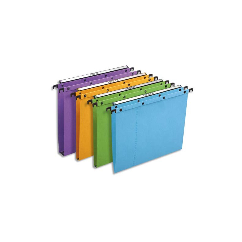 OBLIQUE AZ Boîte de 25 dossiers suspendus TIROIR en kraft 240g. Fond 15, bouton-pression. Assortis