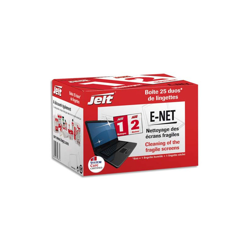 JELT Boîte de 25 lingettes humides/sèches E-NET pour écran à cristaux liquides et portable 253831