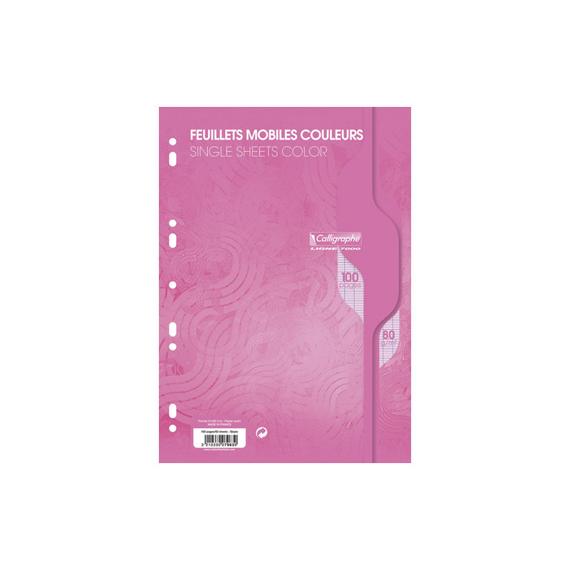 CALLIGRAPHE Copies simples Rose perf 2 trous 80g 100 pages grands carreaux Seyès format A4. Film-CAL 7000