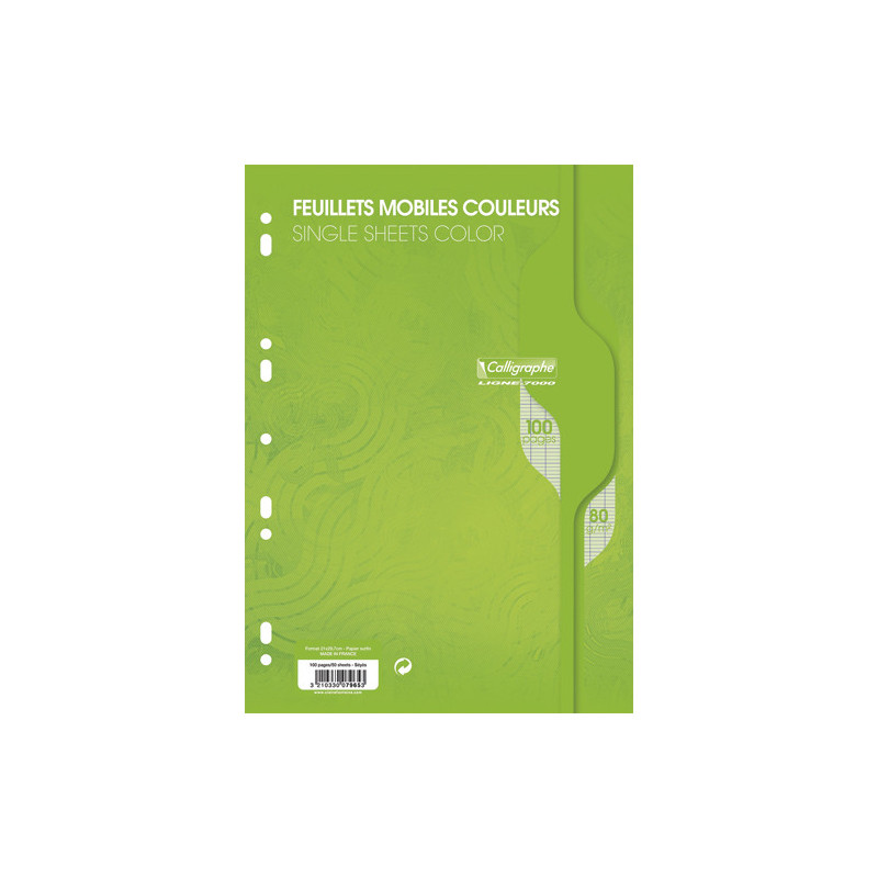 CALLIGRAPHE Copies simples Vert perf 2 trous 80g 100 pages grands carreaux Seyès format A4. Film-CAL 7000