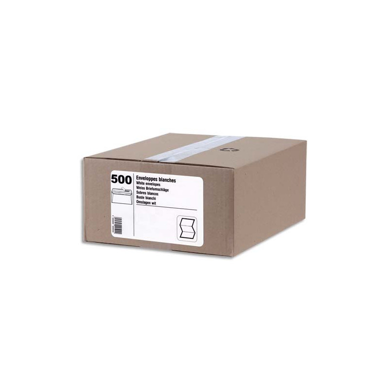 Boîte de 500 enveloppes Blanches 80g DL 110x220 mm fenêtre 35x100 mm auto-adhésives