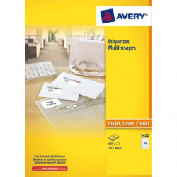 AVERY Boîte de 2400 étiquettes Blanches multi-usages 70x35mm - pour Laser. Jet d'encre et copieur