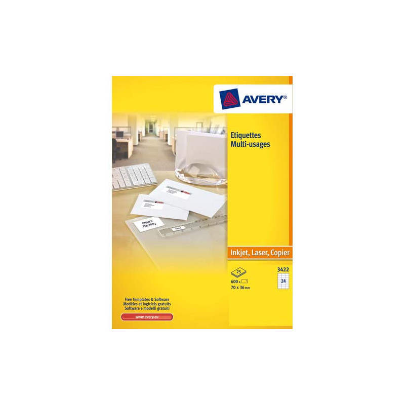 AVERY Boîte de 2400 étiquettes Blanches multi-usages 70x35mm - pour Laser. Jet d'encre et copieur