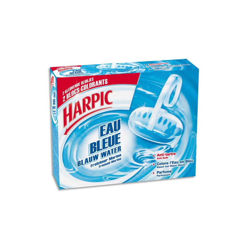 HARPIC Boîte de 2 Blocs pour cuvettes, colore l'eau en Bleu, action anti-tartre, fraîcheur marine