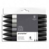 WINSOR & NEWTON Set 6 marqueurs double pointe PROMARKER. A base d'alcool. Tons neutres assortis