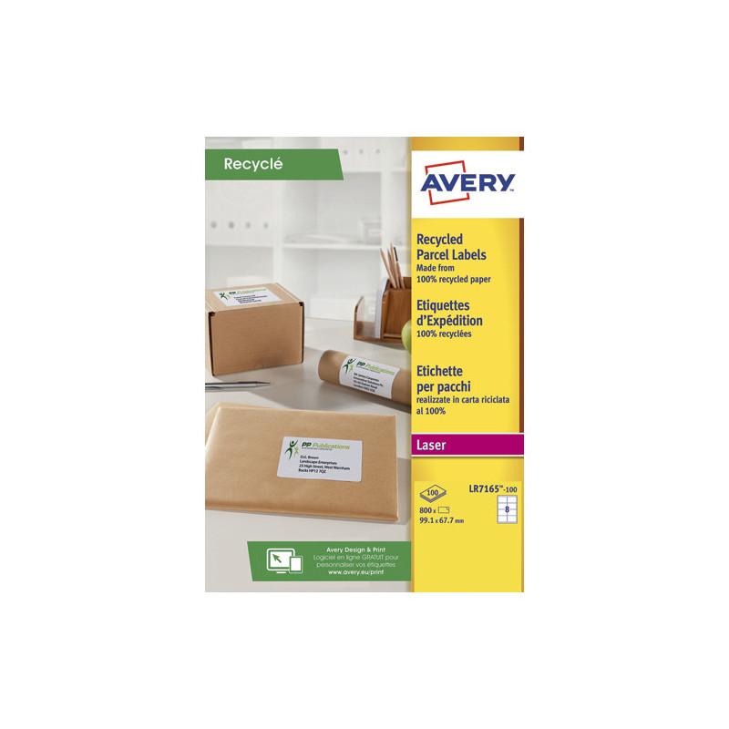 AVERY Boîte de 1600 étiquettes adresse Laser recyclées Blanc 99.1X33.9 LR7162-100