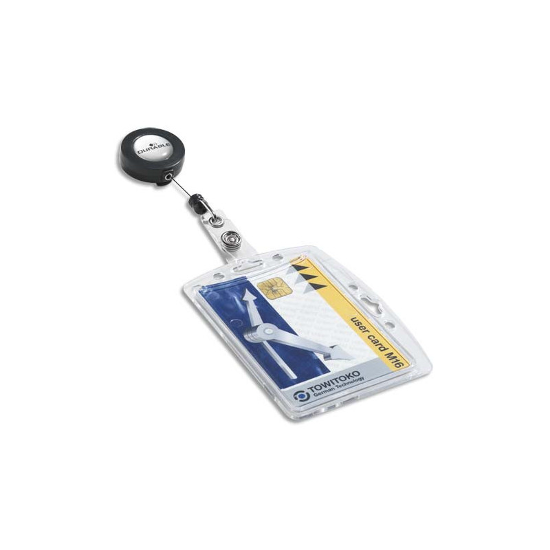 DURABLE Boîte 10 Porte-badges 1 carte de sécurité format portrait ou paysage + enrouleur - Transparent