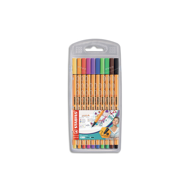 STABILO point 88 stylo-feutre pointe fine (0,4 mm) - Etui de 10 stylo-feutres - Coloris assortis