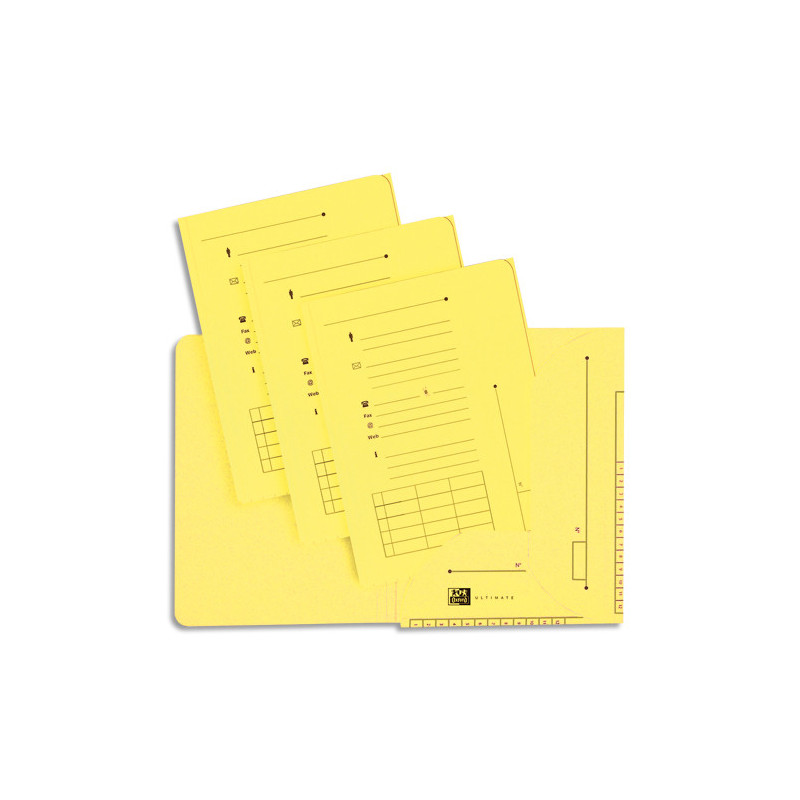 OXFORD Paquet de 25 chemises HV ULTIMATE 2 rabats. En kraft 240g. Pour format A4. Coloris Jaune vif
