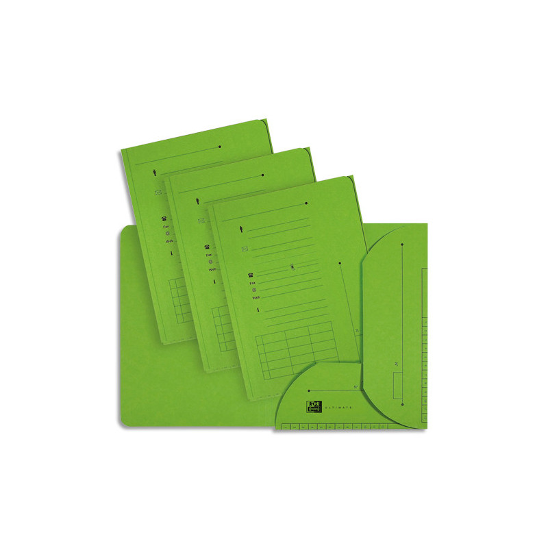 OXFORD Paquet de 25 chemises HV ULTIMATE 2 rabats. En kraft 240g. Pour format A4. Coloris vert vif