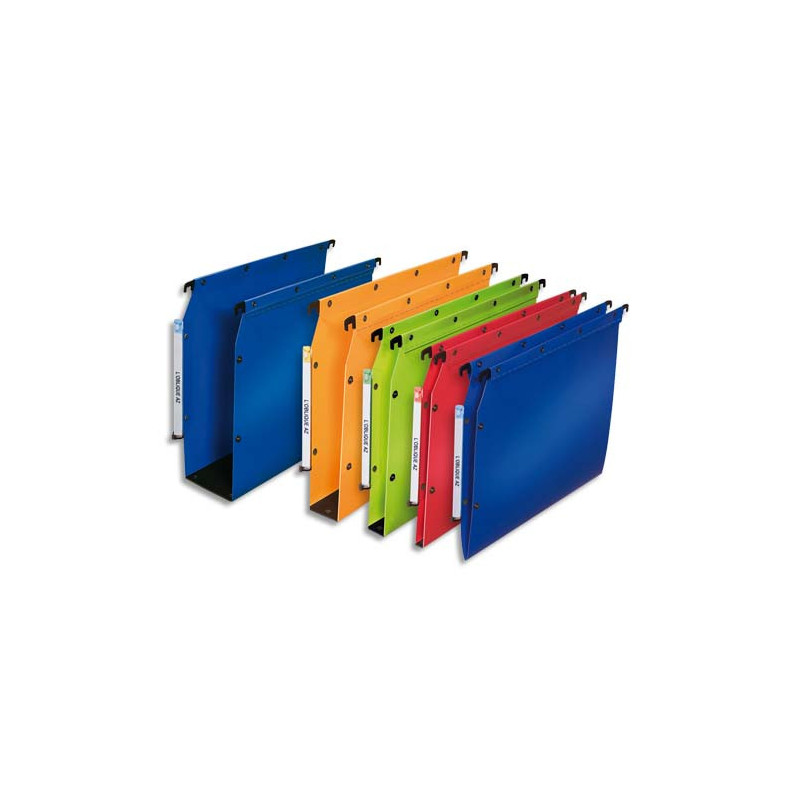 OBLIQUE AZ Paquet de 10 dossiers suspendus ARMOIRE en polypro opaque 5/10e.Fond 80, bouton-pression. Bleu