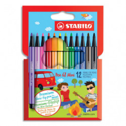 STABILO Pen 68 Mini feutre de dessin pointe moyenne - Etui carton de 12 mini-feutres - Coloris assortis