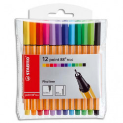 STABILO point 88 Mini stylo-feutre pointe fine (0,4 mm) - Pochette de 12 mini-feutres - Coloris assortis