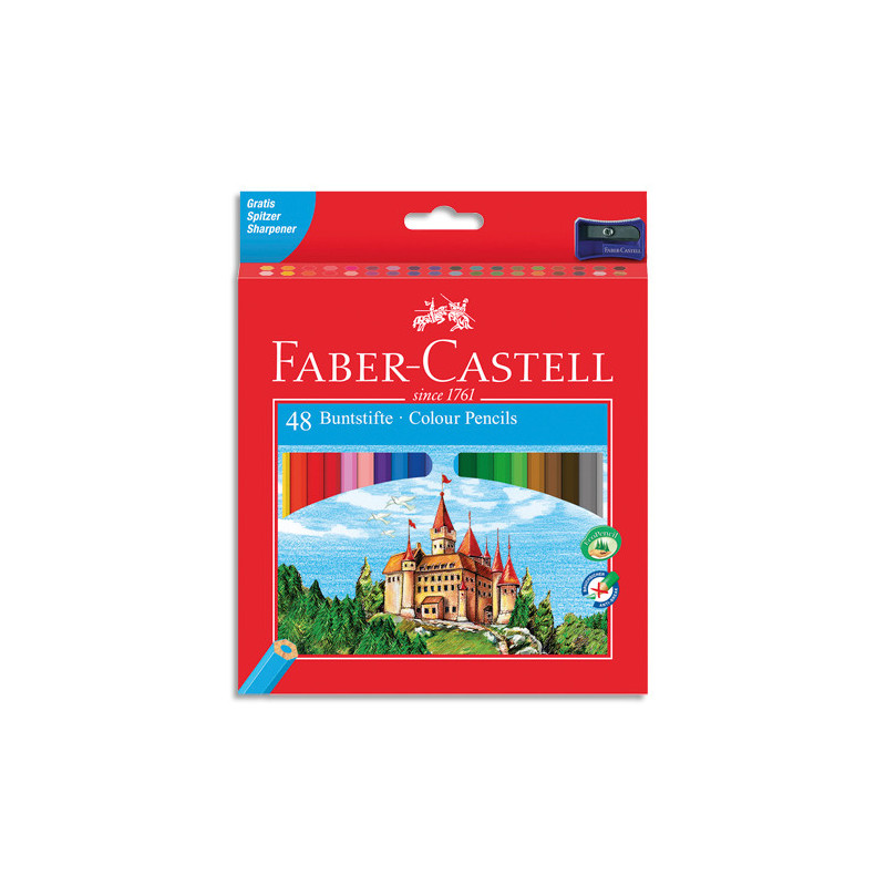 FABER CASTELL Etui de 48 crayons de couleur Château assortis + un taille-crayon