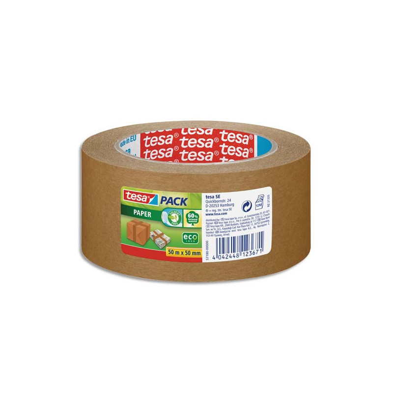 TESA Adhésif d'emballage recyclable en Polypropylène silencieux 107 microns - H50 mm x L50 mètres Havane
