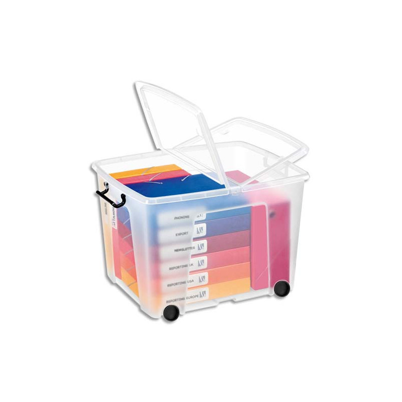 CEP Boîte de rangement Smart Box Strata avec couvercle clipsé et roues dim int.38x48x37cm transparent 75L