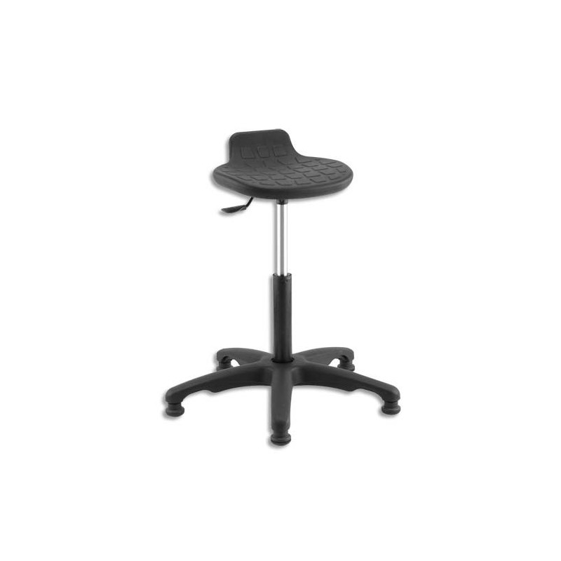 Siège Assis Debout en PU Noir, assise pivotante, piètement nylon sans repose-pieds