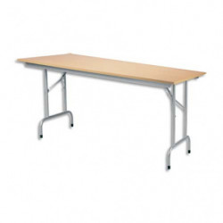 Table pliante Rico, plateau mélaminé Hêtre naturel et structure aluminium - Dim. L160 x P80 cm