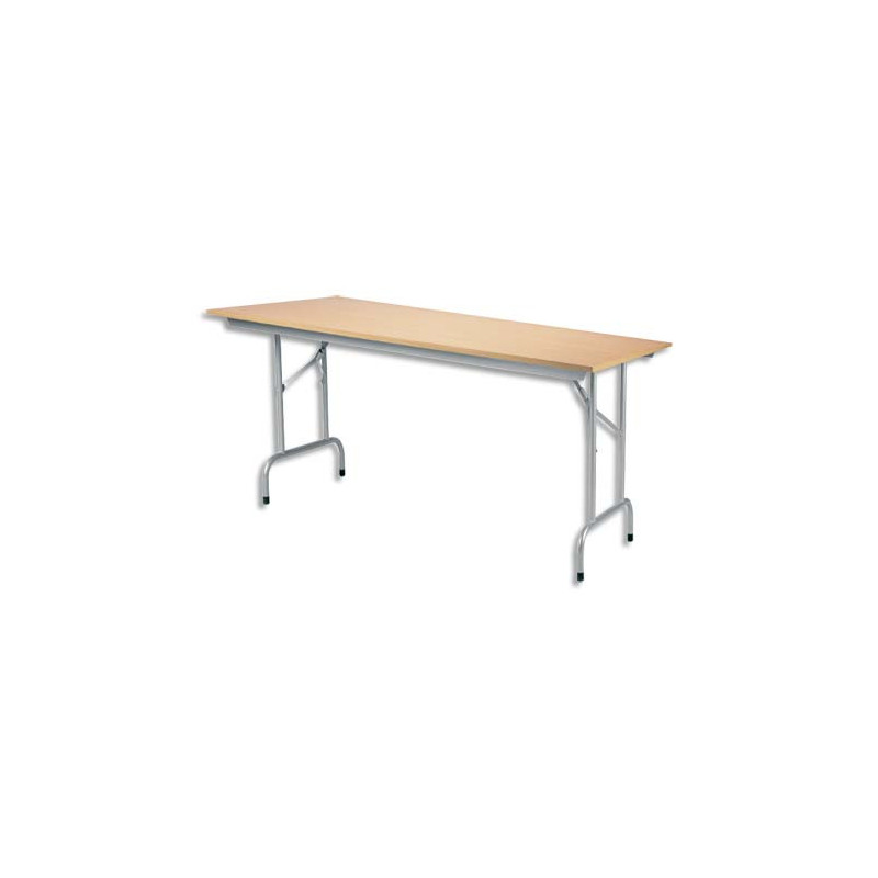 Table pliante Rico, plateau mélaminé Hêtre naturel et structure aluminium - Dim. L160 x P80 cm