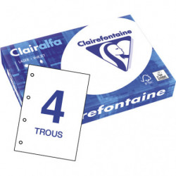 CLAIREFONTAINE Ramette de 500 feuilles papier Blanc CLAIRALFA 80 grammes format A4 perforé 4 trous 2989