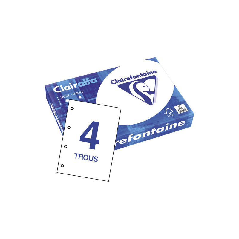 CLAIREFONTAINE Ramette de 500 feuilles papier Blanc CLAIRALFA 80 grammes format A4 perforé 4 trous 2989