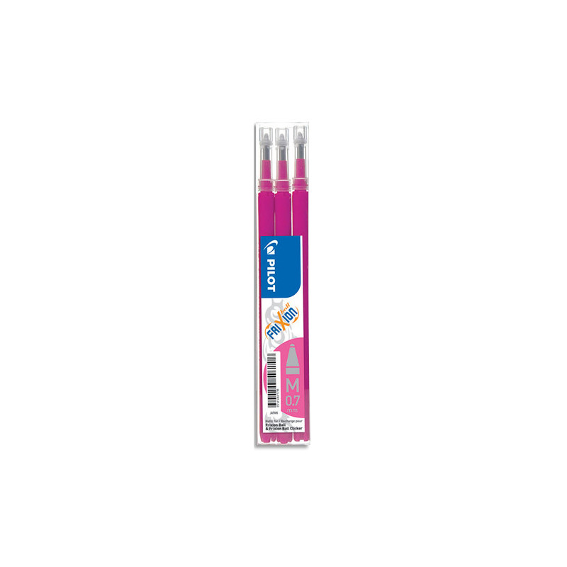 PILOT Set de 3 recharges pour roller FriXion Ball. Pointe moyenne 0,7 mm. Encre Rose