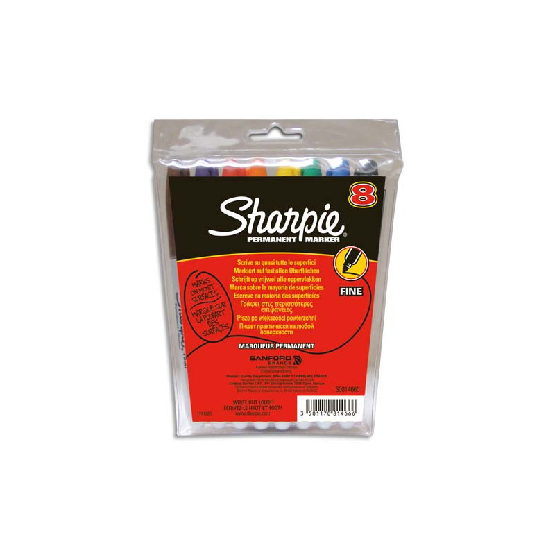 SHARPIE Pochette de 8 marqueurs permanents pointe ogive - coloris assortis